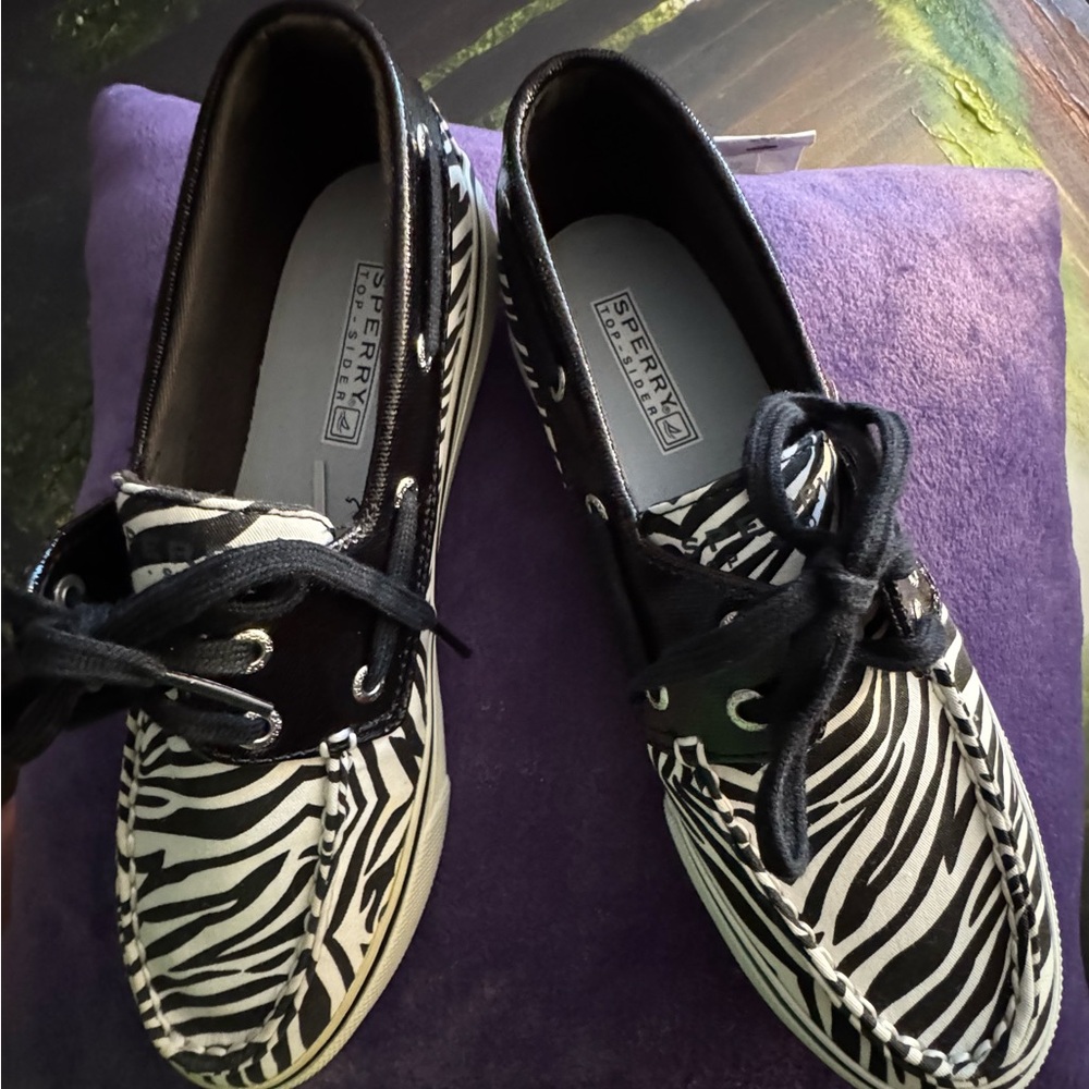 Sperry Black and White Zebra Pattern Boat Shoes